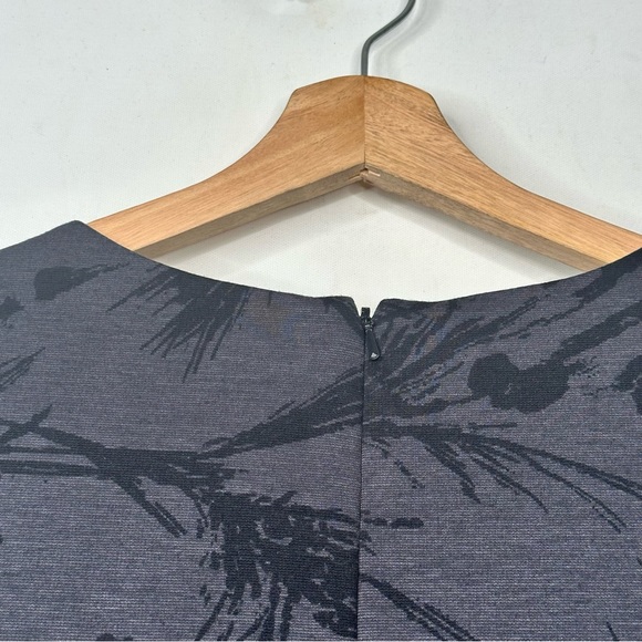 Marina Womans Size 14 Gray Black Floral Printed Dress Sleeveless Rusched Bow - Picture 6 of 9